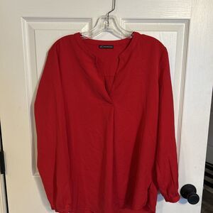Adrianna Papell Women's Long Sleeve Lightweight V-Neck Blouse, Red,  Medium